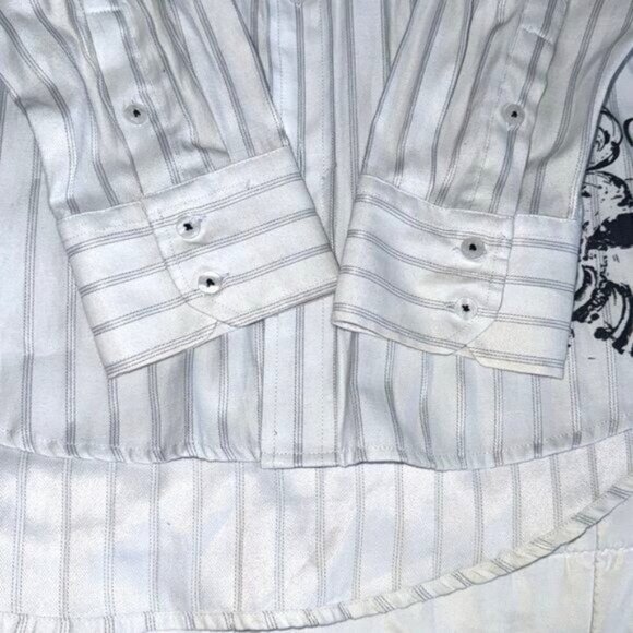 Level Ten Mens Striped Long Sleeve Button-Down Shirt W/ Black Graphic Design L - Picture 7 of 12